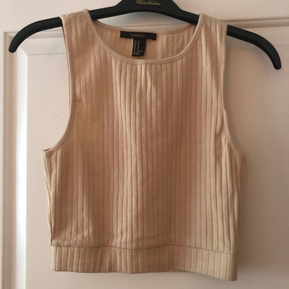 Beige ribbed cropped tank top